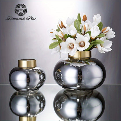 1pc, High-end Modern Style Vases, Simple Modern Design, Gold-plated Bottle Mouth, High-end Handmade Glass, Suitable for Table, Living Room, Cabinet Decoration, Christmas Gifts to Friends And Family (D6.7*H5.9\u002FD6.7*H8.7in)