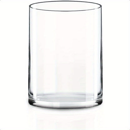 1pc Elegant Cylinder Clear Glass Vase - Heavy-Duty Hurricane Centerpiece with Stable Base, 8\
