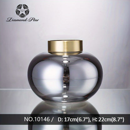 1pc, High-end Modern Style Vases, Simple Modern Design, Gold-plated Bottle Mouth, High-end Handmade Glass, Suitable for Table, Living Room, Cabinet Decoration, Christmas Gifts to Friends And Family (D6.7*H5.9\u002FD6.7*H8.7in)